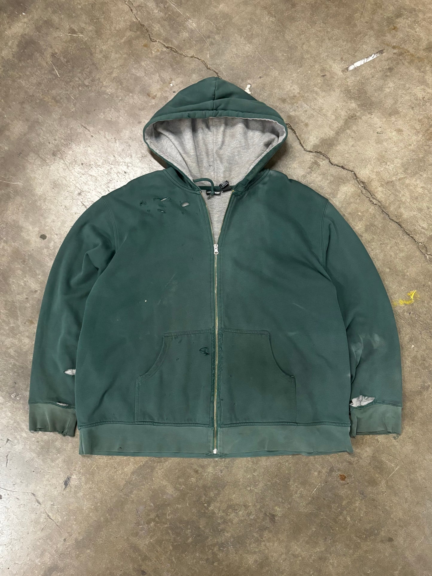 90s thermal zip up hoodie distressed